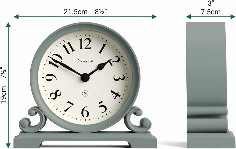 NEWGATE ® Divisadero Mantel Clock | Traditional Double Scroll Design | Asparagus Green | Classic Style for Desk, Table top, Shelf or Bedside - Image 4