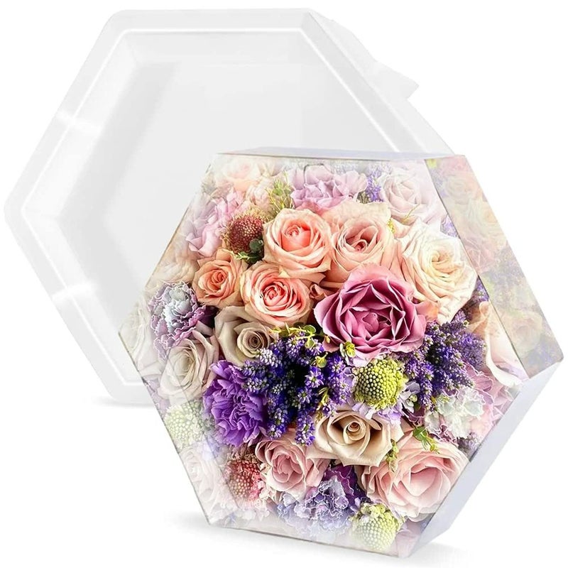 Hexagon 7Inch Deep Epoxy Resin Molds for Flowers Preservation Resin Art Casting DIY Wedding Valentine Anniversary