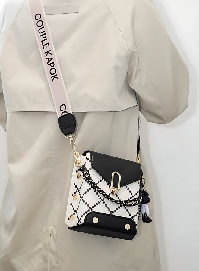 Women's Versatile Plaid Shoulder Bag, Ladies Exquisite Hanging Bucket Bag Crossbody Bag Sling Bag Side Bag Carry Bag, PU Leather Satchel Bag Phone Bag Handbag Clutch Bag for Girls/College Students - Image 5