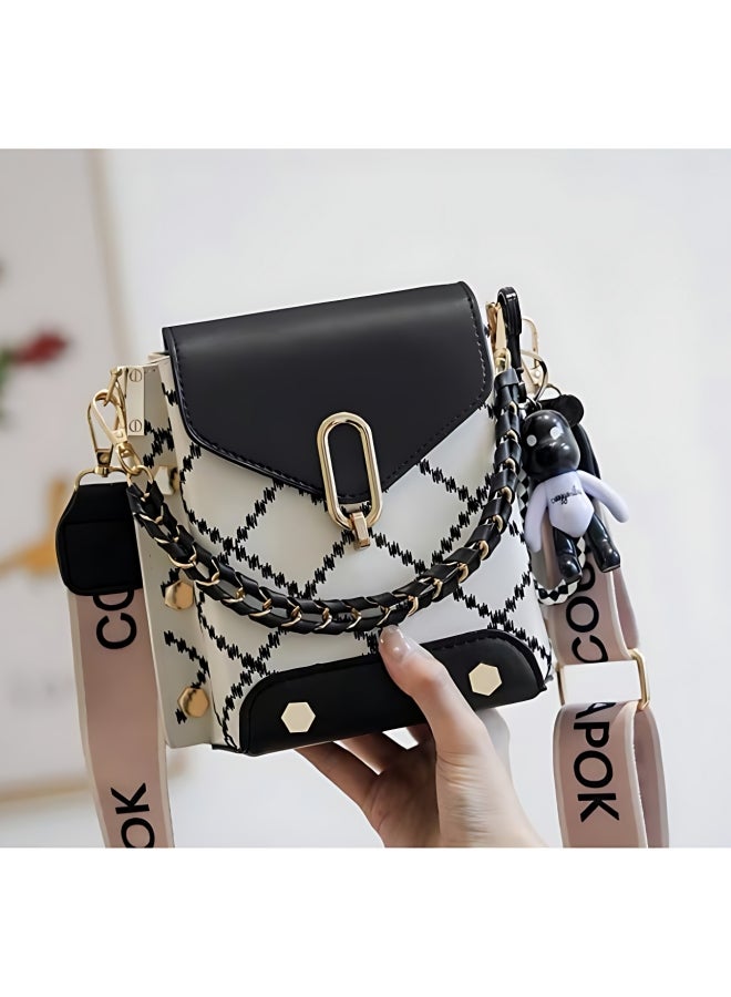 Women's Versatile Plaid Shoulder Bag, Ladies Exquisite Hanging Bucket Bag Crossbody Bag Sling Bag Side Bag Carry Bag, PU Leather Satchel Bag Phone Bag Handbag Clutch Bag for Girls/College Students - Image 3