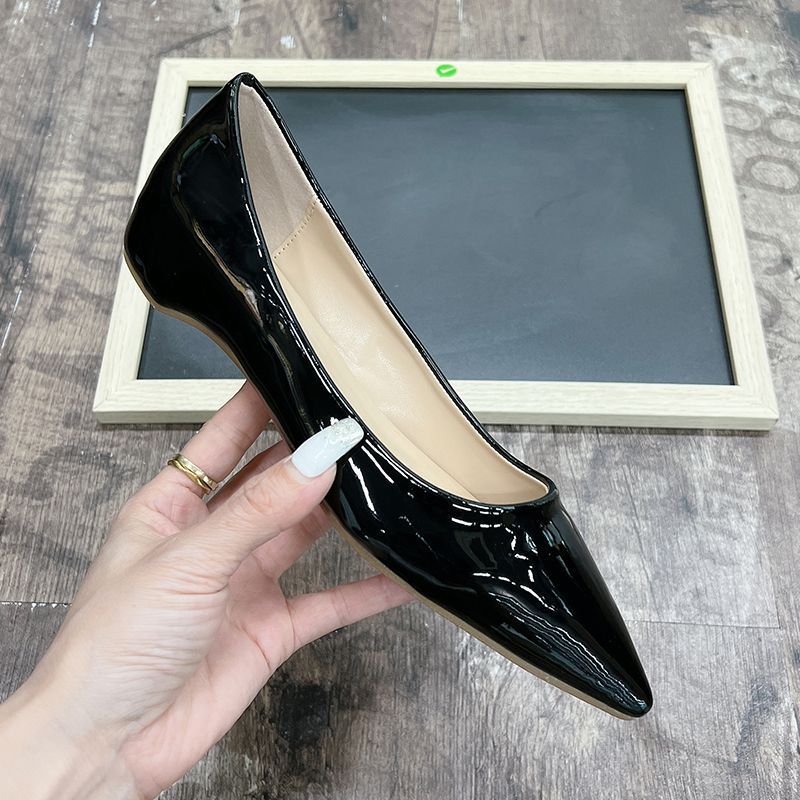 Internet Celebrant Nude Pointed Open Toe Stitched Shoes Heightening New Style Low Mouth Low Heel Red Bottom Simple Flat Shoes For All Seasons - Image 1