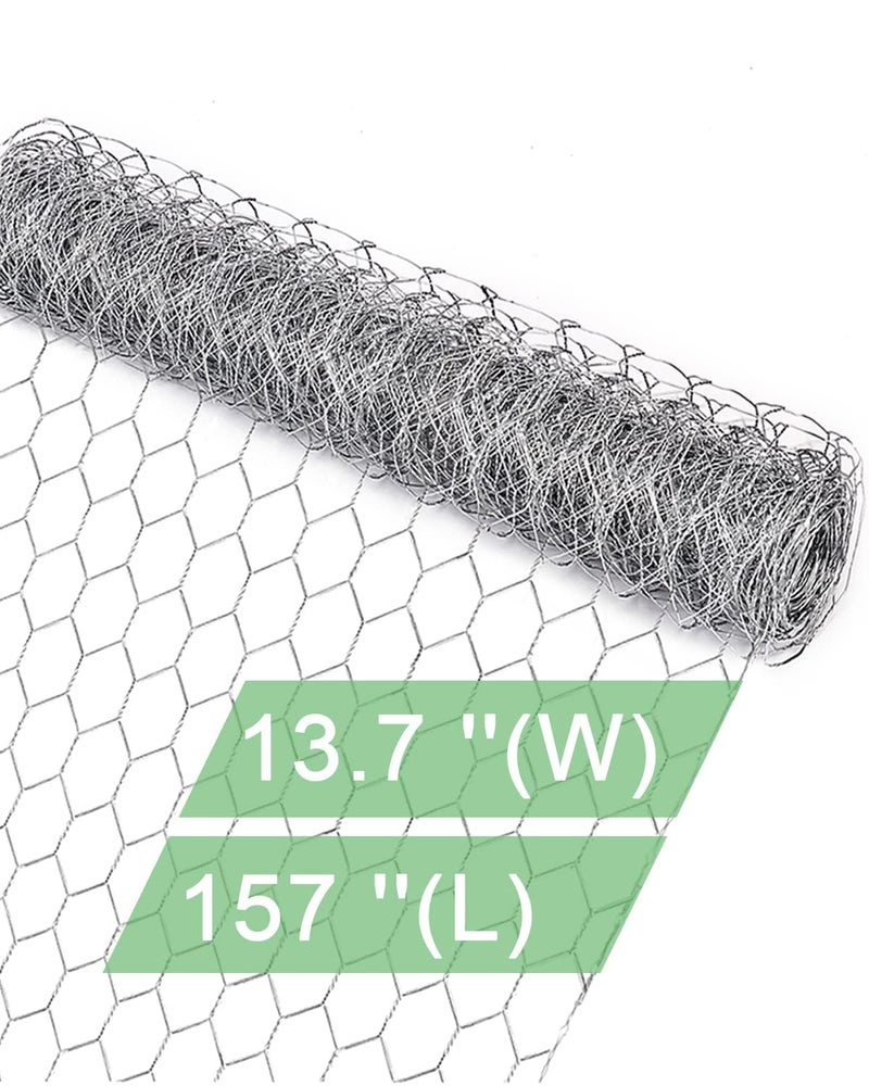 vensovo لفافة شبكة دجاج مجلفنة 13.7" × 157"، سياج دجاج سداسي 0.8 بوصة لحماية الحديقة، الأرانب، حظيرة الدجاج، حماية النباتات والحرف اليدوية - Image 1