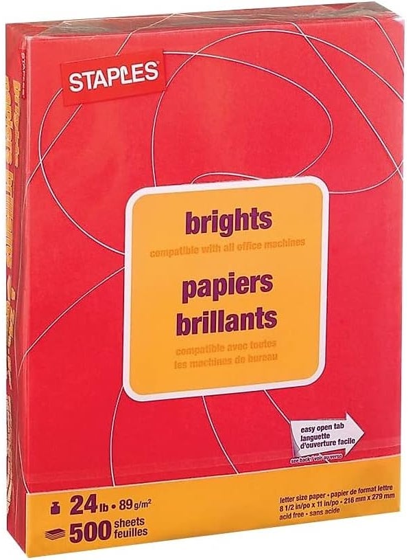 Staples Staples 733081 Brights 24 Lb Colored Paper Red 500Ream  - Image 3