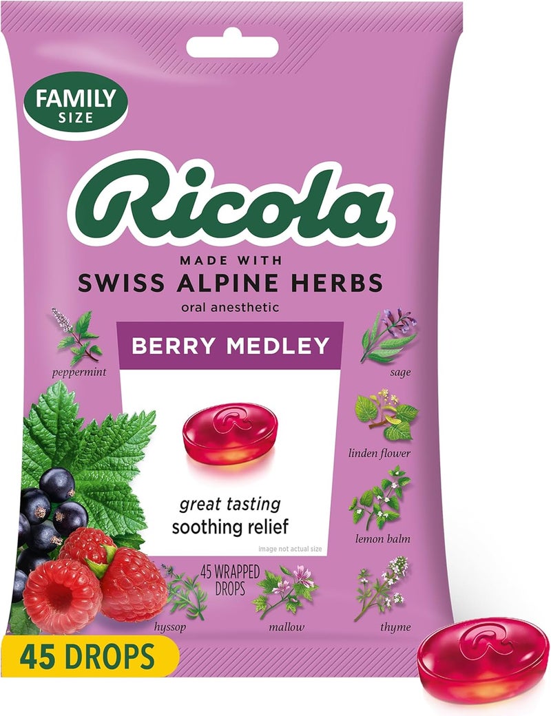 Ricola Berry Medley Throat Drops 45 Count Delicious Throat Relief  Care Oral Anesthetic Naturally Flavored - Image 1