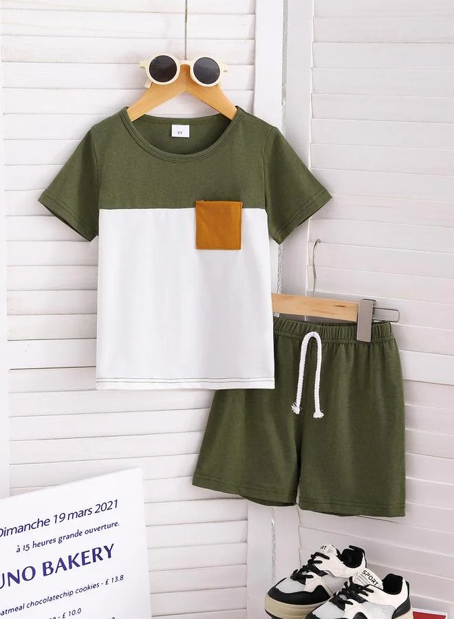 Take Two Boys Color Block Pocket Detail T-Shirt and Drawstring Shorts Set