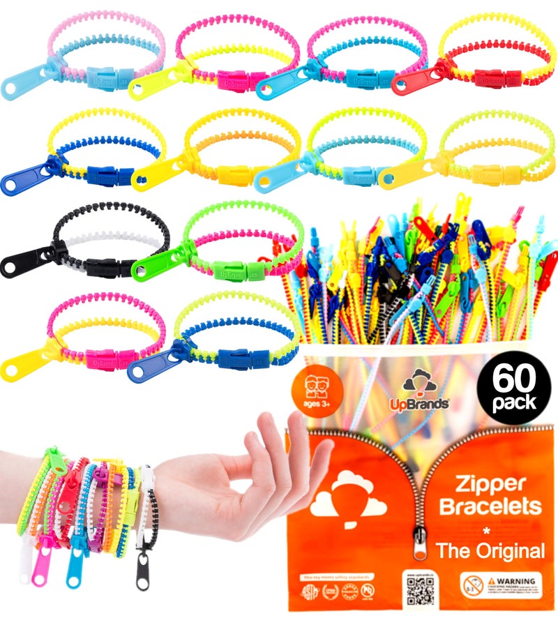 UpBrands 60 Party Favors for Kids Friendship Zipper Bracelets 7 12 Sensory Bulk Set Fidget Toys Kit for Valentines Birthday Goodie Bags Pinata Filler Easter Egg Hunt Toys Classroom Rewards - Image 3
