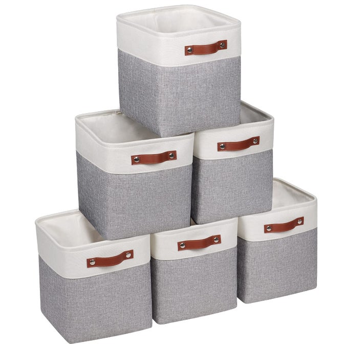 FABRIC STORAGE CUBES 105X105X11 CUBE STORAGE BINS FOR CLOSET ORGANIZERS AND STORAGE SHELVES FOLDABLE STORAGE BIN WITH HANDLES SET OF 6 GREY