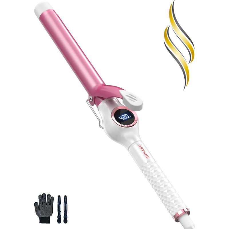ORYNNE Digital Ceramic Curling Iron 1 Inch Barrel for Bouncy Curls Waves Argan Oil Infused Dual Voltage Fast Heat Up