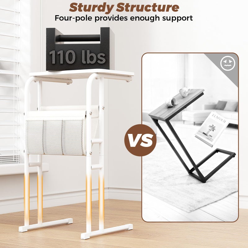 Olldide C-Shaped End Table with Storage Bag, Side Table for Living Room Bedroom, Slide Under Couch Sofa TV Trays Desk, Small Narrow Space Applicable, White - Image 3