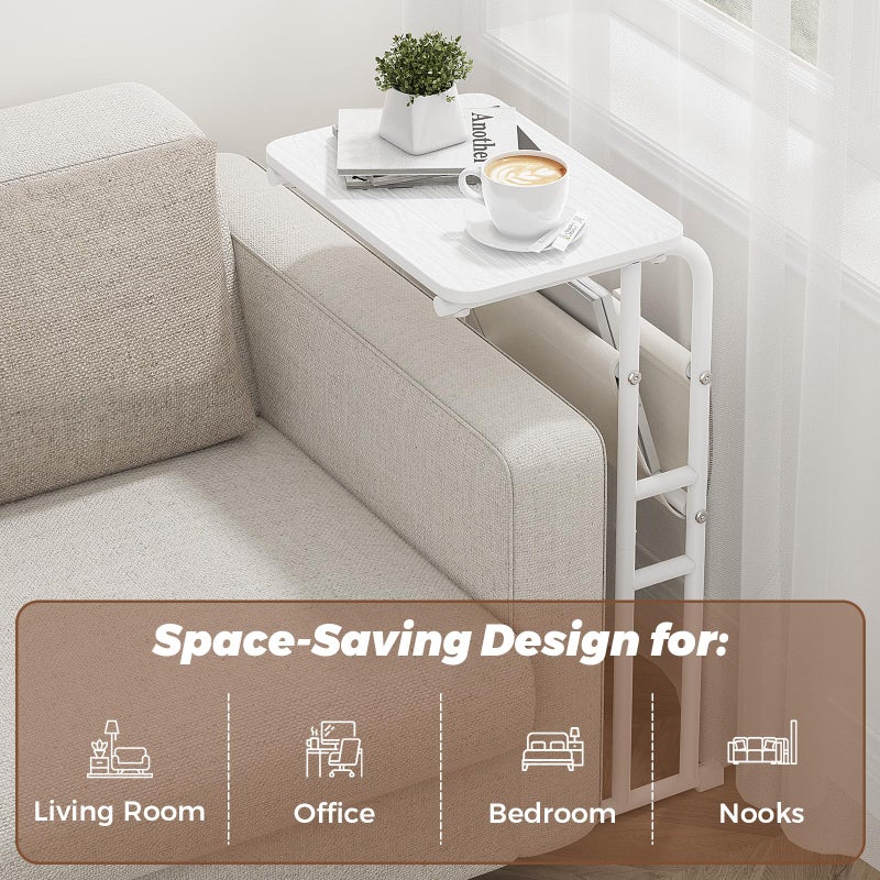 Olldide C-Shaped End Table with Storage Bag, Side Table for Living Room Bedroom, Slide Under Couch Sofa TV Trays Desk, Small Narrow Space Applicable, White - Image 5