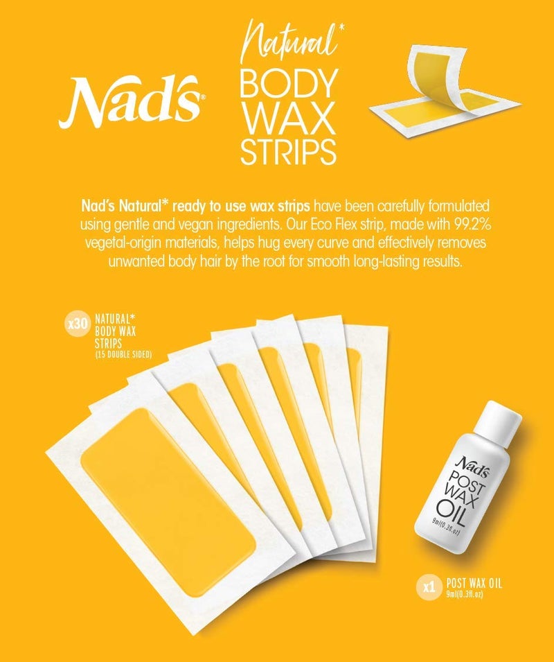 Nad's Body Wax Strips - Natural All Skin Types - Wax Hair Removal For Women - At Home Waxing Kit With 30 Body Waxing Strips & Post Wax Oil, .0, 1.0 Count - Image 2