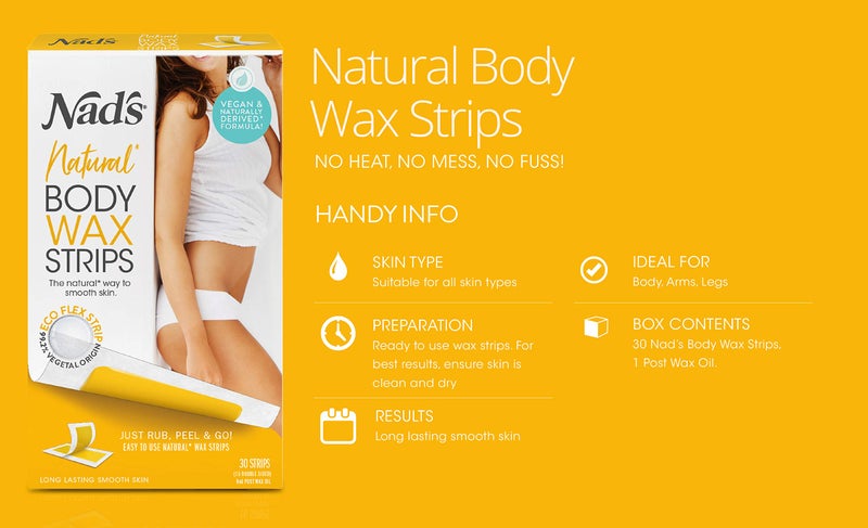Nad's Body Wax Strips - Natural All Skin Types - Wax Hair Removal For Women - At Home Waxing Kit With 30 Body Waxing Strips & Post Wax Oil, .0, 1.0 Count - Image 3
