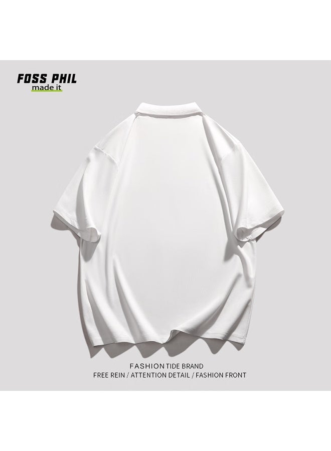 Foss Phil Short-sleeve Polo Shirt For Men, Summer Trendy Printed Loose Casual Undershirt T-shirt Top, Men's Clothing Fpl01 Black XL - Image 4