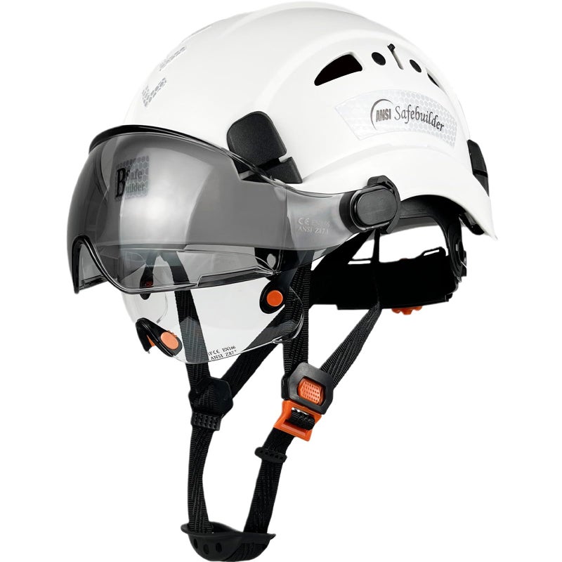 Safebuilder Safety Helmet Hard Hat With Visor Adjustable Lightweight Vented Work Hard Hats For Men Ansi Z89.1 Approved Industrial (01-White Helmet With Clear Tinted Visor) - Image 1
