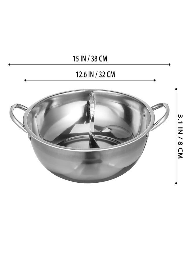 PRETYZOOM Stainless Steel Divided Pan for Cooking, 32cm Shabu Shabu Pot with Handle, Multi-Purpose Cooker for Chinese Hot Pot - Image 5
