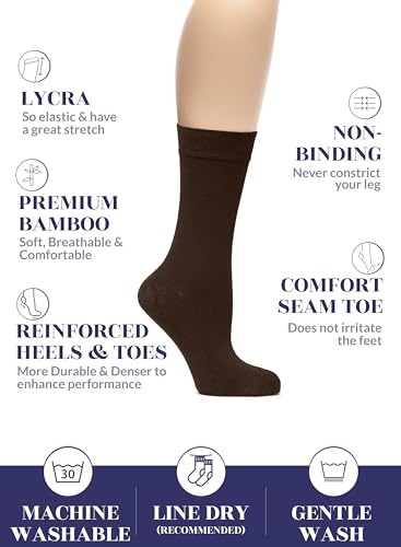 Hugh Ugoli Womens Rayon derived from Bamboo Dress Socks, Crew Soft Thin Calf Socks for Business, Trouser & Casual, Brown, 3 Pairs, Shoe Size: 6-9 - Image 2