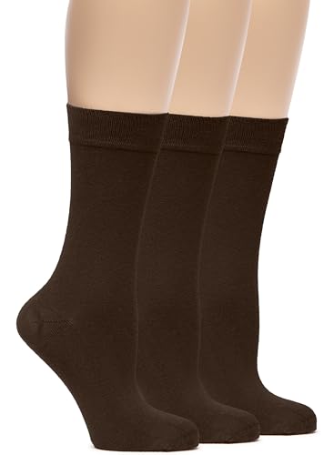 Hugh Ugoli Womens Rayon derived from Bamboo Dress Socks, Crew Soft Thin Calf Socks for Business, Trouser & Casual, Brown, 3 Pairs, Shoe Size: 6-9 - Image 1