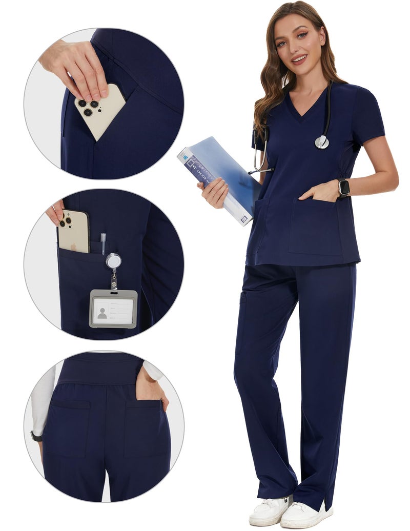 POSHGLAM Women's Maternity Scrubs Pant 6-Pocket Stretchy Comfy Workwear Casual Pregnancy Pants(New Navy, Medium) - Image 4