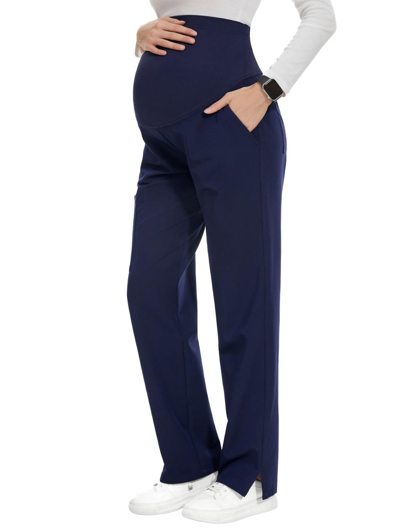 POSHGLAM Women's Maternity Scrubs Pant 6-Pocket Stretchy Comfy Workwear Casual Pregnancy Pants(New Navy, Medium) - Image 1