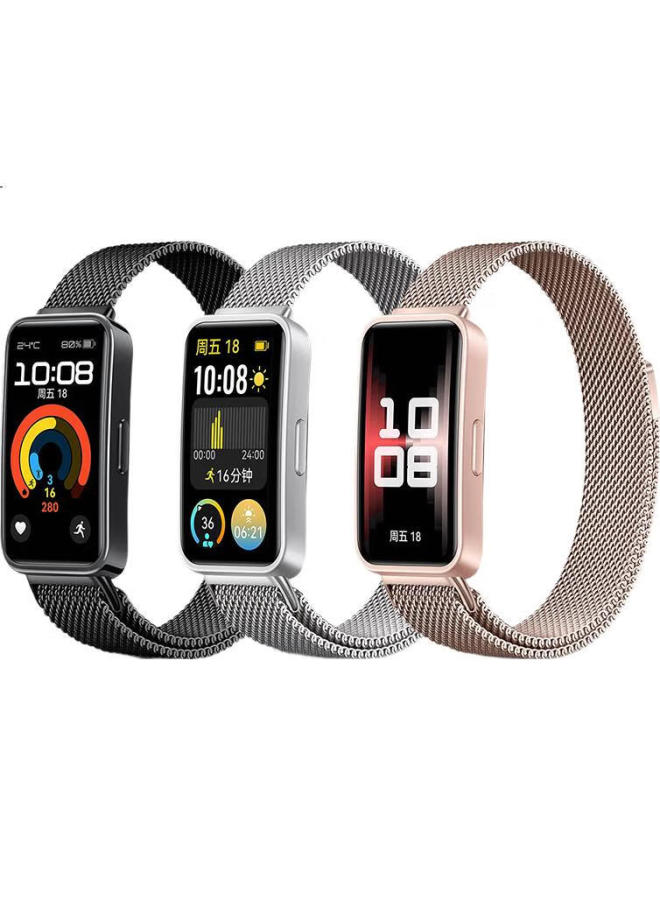 Wei Qiantu Wristband For Huawei Band 9/8, Milanese Magnetic Stainless Steel Watch Strap For Huawei Band 8 (Silver) - Image 1