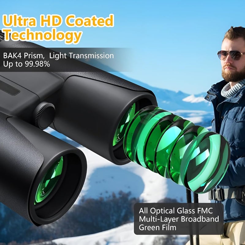 GHIME 10x42 HD Binoculars for Long Distance with Phone Adapter| BAK4 Prism, Easy Focus | Waterproof Wide View Binocular for Bird Watching | Travel, Wildlife, Outdoor, Sports, Safari - Image 5