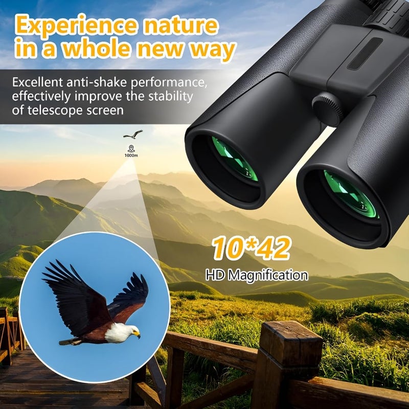GHIME 10x42 HD Binoculars for Long Distance with Phone Adapter| BAK4 Prism, Easy Focus | Waterproof Wide View Binocular for Bird Watching | Travel, Wildlife, Outdoor, Sports, Safari - Image 2