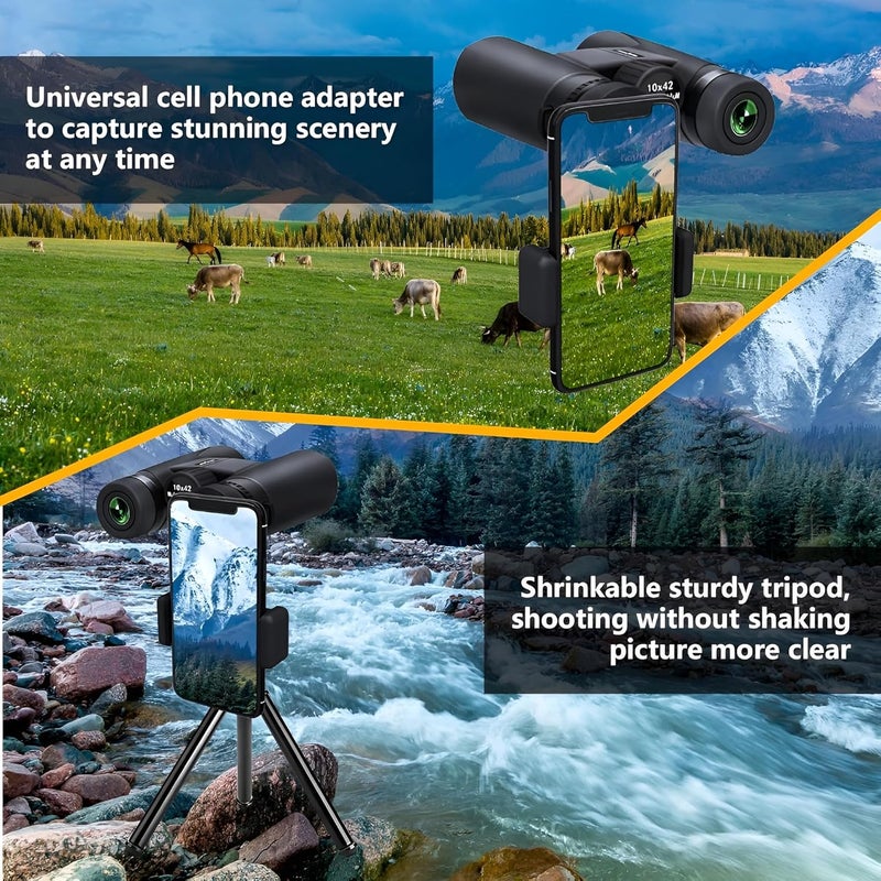 GHIME 10x42 HD Binoculars for Long Distance with Phone Adapter| BAK4 Prism, Easy Focus | Waterproof Wide View Binocular for Bird Watching | Travel, Wildlife, Outdoor, Sports, Safari - Image 3