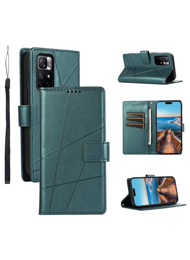 Case For Xiaomi Redmi Note 11 5G PU Genuine Leather Texture Embossed Line Phone Case