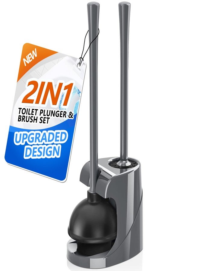 TRENTI Toilet Plunger and Brush with Holder, Bowl Brush and Heavy Duty Toilet Plunger Set for 5.7-inch Toilet Drain, 2-in-1 Bathroom Cleaning Combo with Modern Caddy Stand (Grey) - Image 1