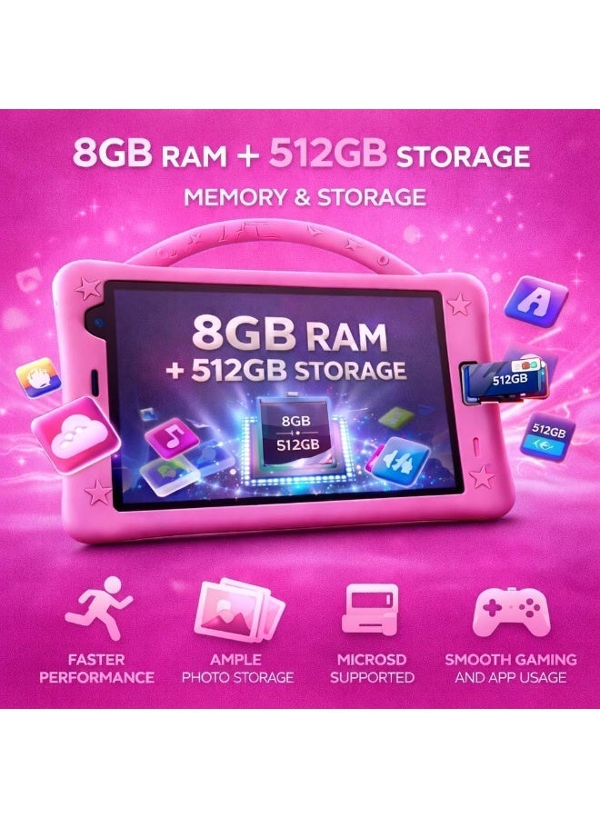Dmarqa P801 Kids Tablet, 8 Inch HD 1280x800, Android 13, 8GB RAM, 512GB Storage, 5000mAh Battery, 5MP+8MP Camera, Dual SIM, Shockproof EVA Case change to arabic - Image 3