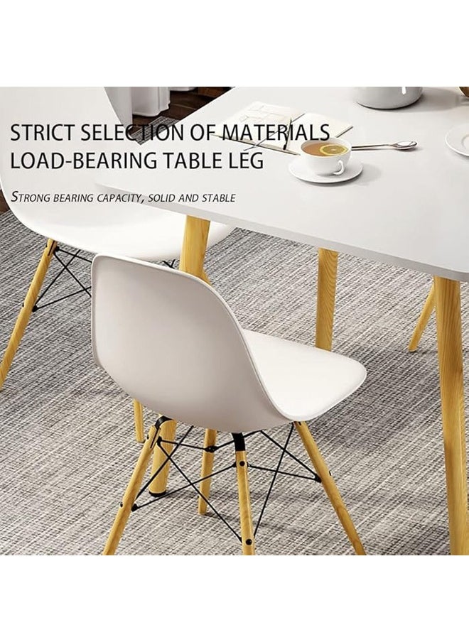 Taimi 7-Piece Dining Set,Modern Rectangular Dining Table with 6 Elegant Chairs | Solid White Wood Table 120x60x73cm with 6 White Plastic Chairs and Wooden Legs  - Image 5
