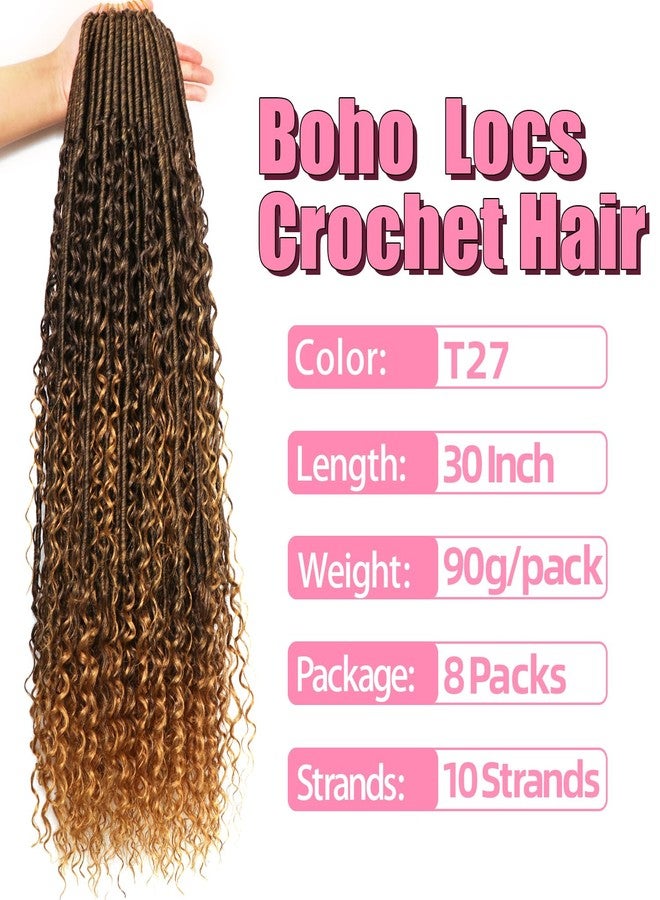 AMUMI Soft Boho Locs Crochet Hair for Black Women-30 Inch 8 Packs Goddess Faux Locs Crochet Human Hair Feeling Pre Looped with Curly Ends Curly Ends (T27, 30 Inch(Pack of 8)) - Image 2