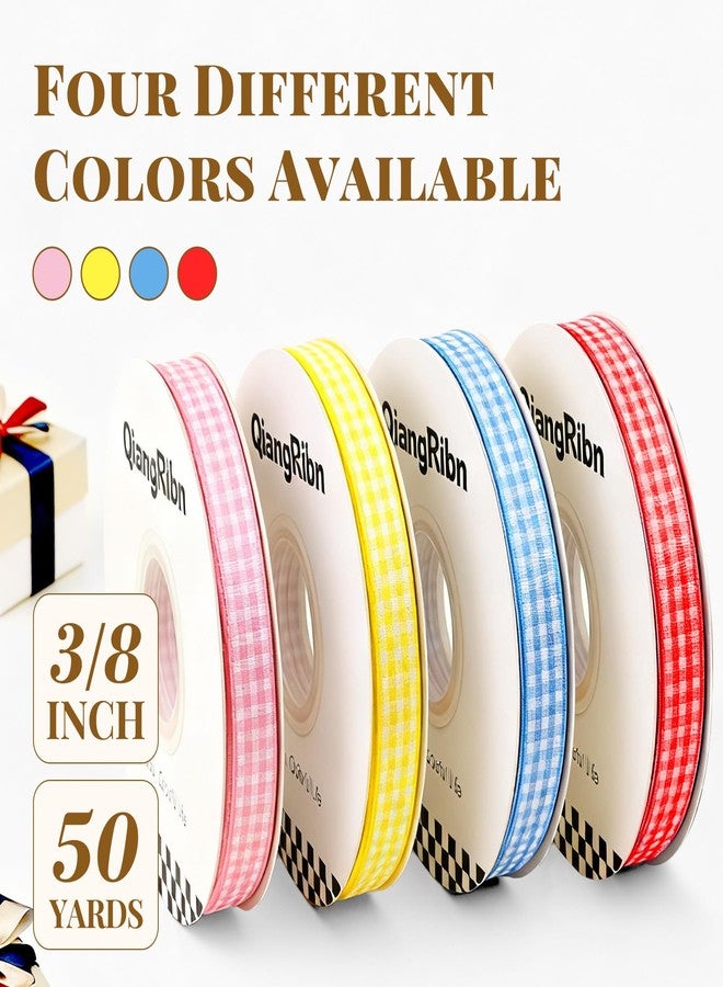 QIANGRIBN Pink Gingham Ribbon, 3/8" x 50 Yards Soft Polyester Checkered & Plaid Ribbon for Gift Wrapping DIY Crafts Hair Bows Bouquets & Party Baking Valentine's Day Easter Holiday Decorations - Image 2