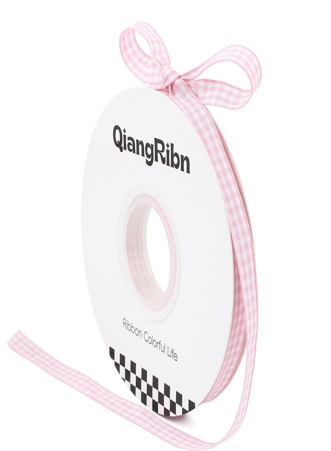 QIANGRIBN Pink Gingham Ribbon, 3/8" x 50 Yards Soft Polyester Checkered & Plaid Ribbon for Gift Wrapping DIY Crafts Hair Bows Bouquets & Party Baking Valentine's Day Easter Holiday Decorations - Image 1