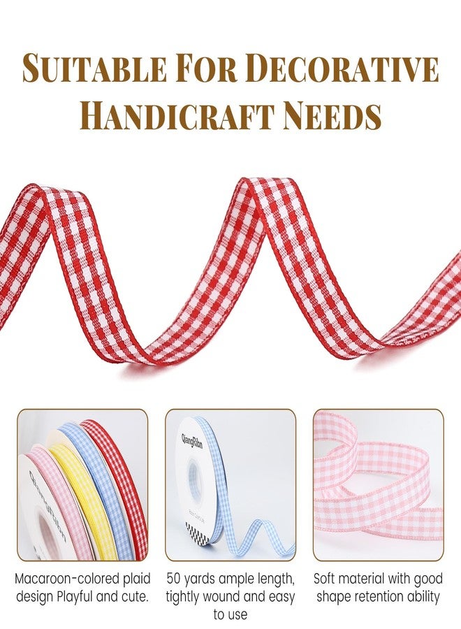 QIANGRIBN Pink Gingham Ribbon, 3/8" x 50 Yards Soft Polyester Checkered & Plaid Ribbon for Gift Wrapping DIY Crafts Hair Bows Bouquets & Party Baking Valentine's Day Easter Holiday Decorations - Image 4