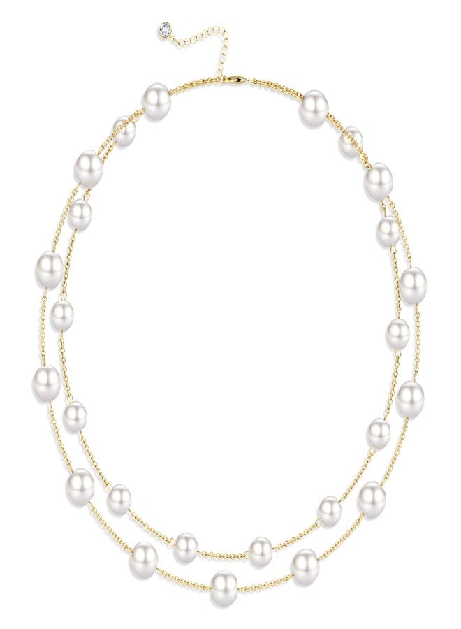 TEN MIRO Chunky Gold Pearl Necklaces for Women Trendy, White Double Layered Pearl Necklaces Elegant Multi Strand Pearls Choker Necklace for Women Stackable 8/10MM Imitation Pearls Statement Necklace - Image 1