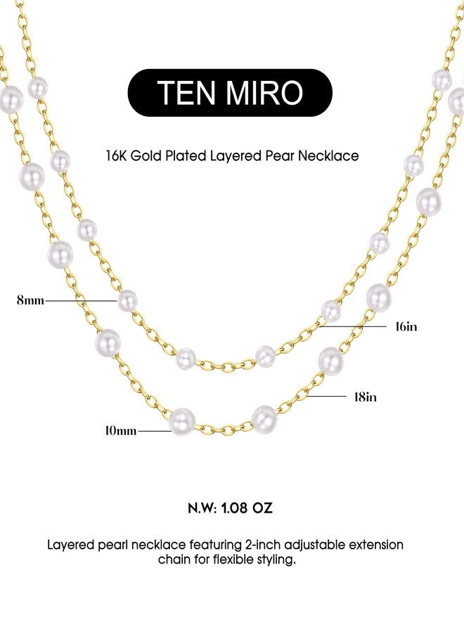 TEN MIRO Chunky Gold Pearl Necklaces for Women Trendy, White Double Layered Pearl Necklaces Elegant Multi Strand Pearls Choker Necklace for Women Stackable 8/10MM Imitation Pearls Statement Necklace - Image 4