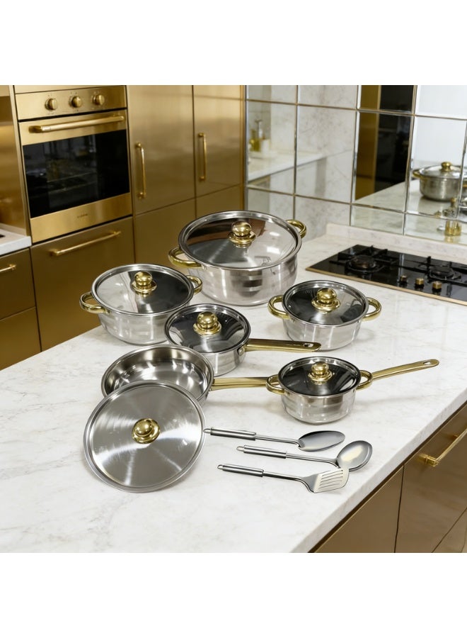 15pcs Stainless Steel Cookware Set,Professional Quality Household And Commercial Kitchen Cookware, Kitchen Cookware Set And Utensils,Dishwasher Safe, Essential For Holiday Cooking - Image 1