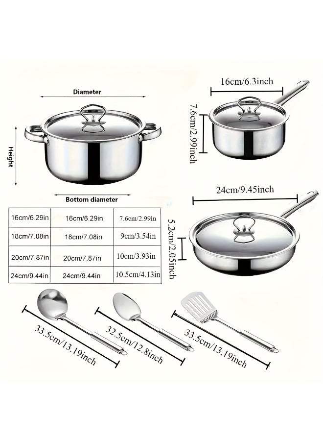 15pcs Stainless Steel Cookware Set,Professional Quality Household And Commercial Kitchen Cookware, Kitchen Cookware Set And Utensils,Dishwasher Safe, Essential For Holiday Cooking - Image 5