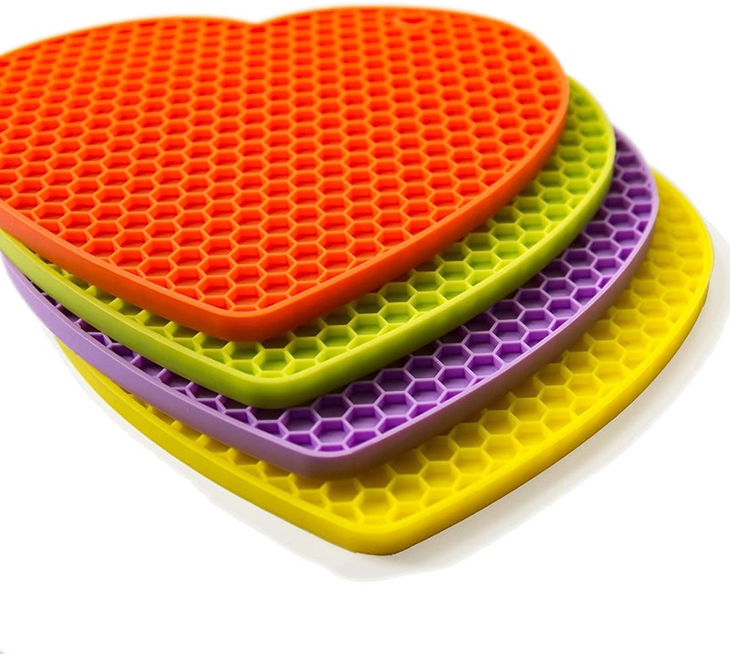 Ramkuwar Silicone Trivets Mats Hot Dishes and Hot Pots Holders for Countertops, Tables, Spoon Rest Heart Shape Kitchen Mats (Multi, Pack of 4) - Image 1