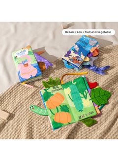 Generic Cloth Book Early Education Baby Can't Tear It, Can Bite Three-dimensional Tail Hand Tear Book 6 Months Baby Cognitive Educational Toy 4-Color:[3 Large Cloth Books] Ocean + Zoo + Fruits  - Image 1
