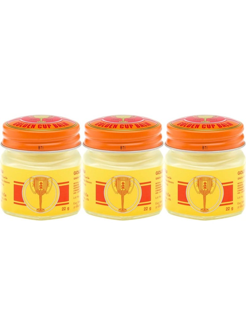 Golden Cup Balm Yellow Herbal Thai Ointment 22g (Pack of 3) - Image 1
