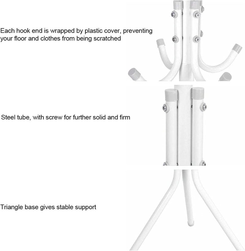 YOSOO SHOWAY Standing Entryway Coat Rack, Metal Coat Hat Rack Tree Stand Hanger Organizer for Jacket, Purse, Scarf Rack, Umbrella (White) - Image 2