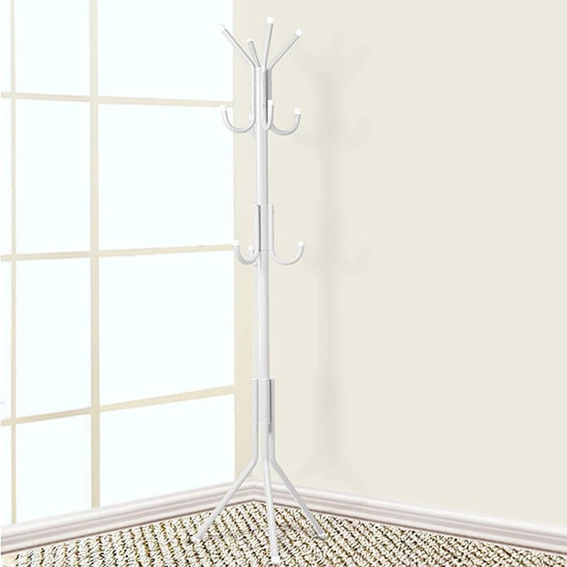YOSOO SHOWAY Standing Entryway Coat Rack, Metal Coat Hat Rack Tree Stand Hanger Organizer for Jacket, Purse, Scarf Rack, Umbrella (White) - Image 1