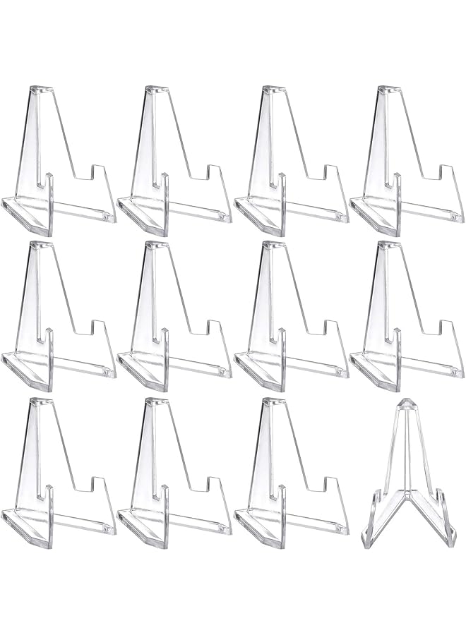 The Bros 12Pcs Mini Clear Acrylic Easel Display Stands, Sports Card Stands, 2.25 Inch Coins Display, Easels Stand, Medals Pockets, Watches Holders, Badge Show Stand Exhibit  - Image 1