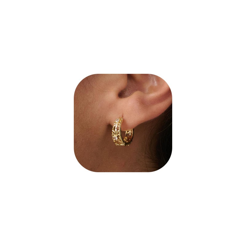 LLWOM Gold Huggie Earrings for Women, 14k Gold Plated Vintage Hoop Earrings Hypoallergenic Lightweight Hoops Gifts - Image 1