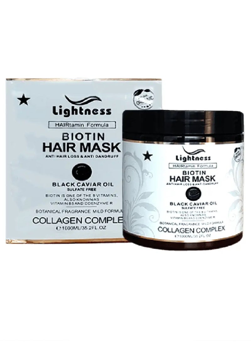 Lightness BIOTIN Hair Mask Anti Hair Loss And Anti Frizz Black Caviar Oil 1000 ML  - Image 1