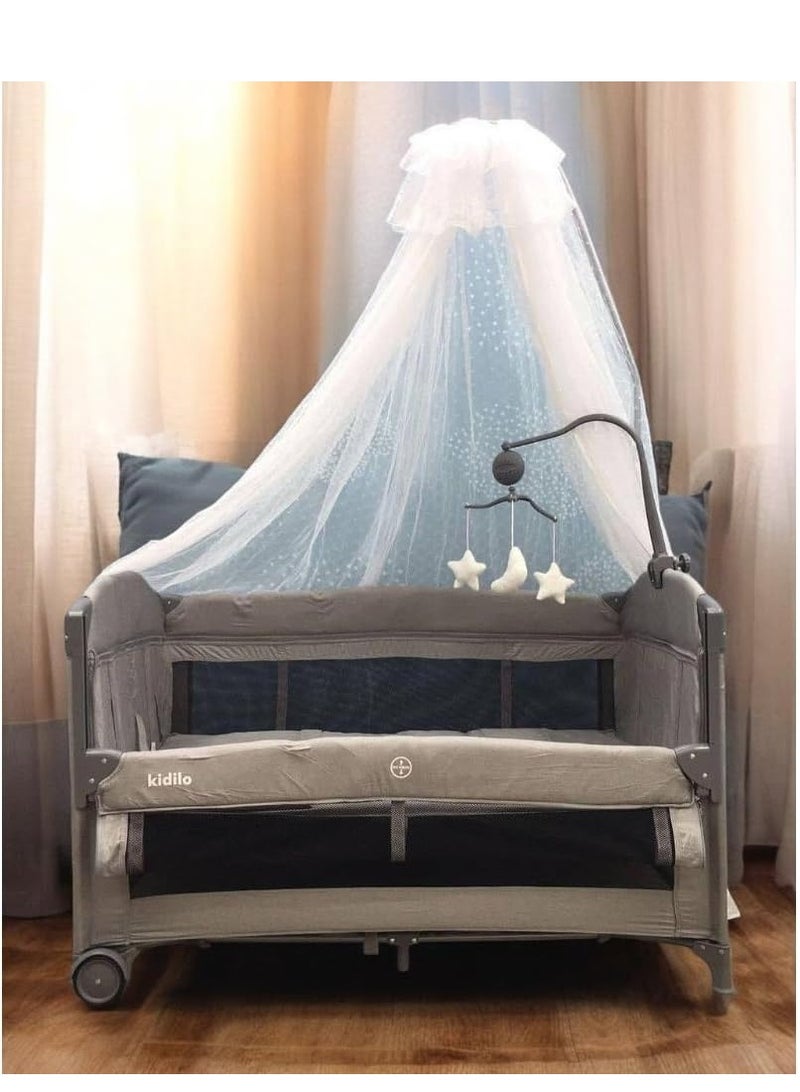 كيديليو سرير أطفال بجانب السرير مع سرير سفر قابل للطي بمستويات مختلفة مع شبكة ضد البعوض وألعاب كود (T702L) باللون  الرملي - Image 2