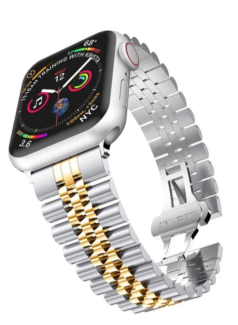 Band Compatible with Apple Watch 41mm / 40mm / 38mm, Stainless Steel Solid Strap Chain Bracelet for Apple Watch Series 8 7 6 5 4 3 2 SE - Image 1