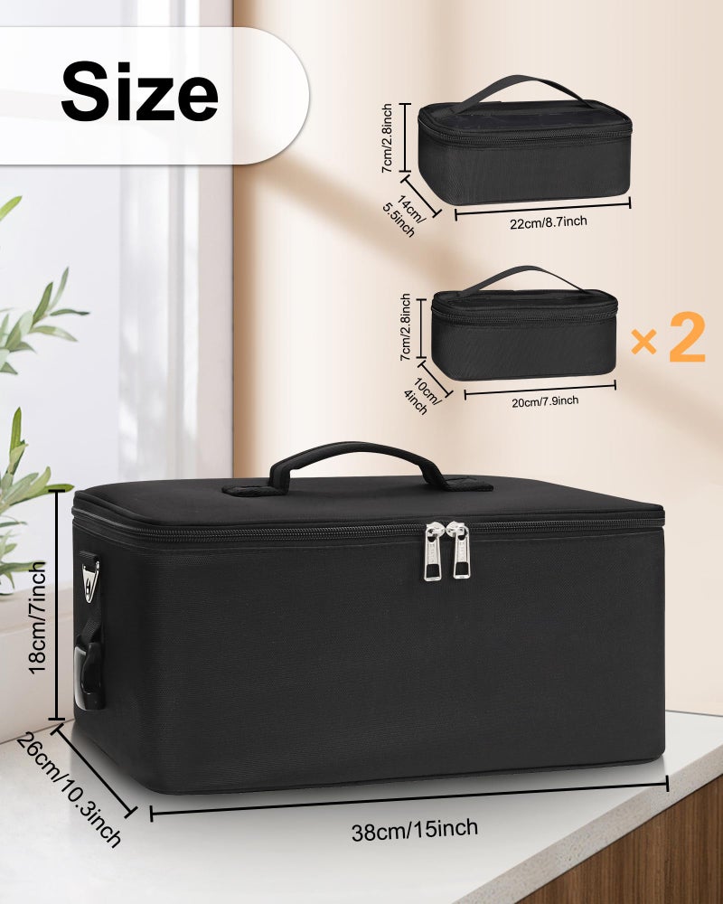 Relavel Makeup Bag Large Makeup Case Professional Cosmetic Storage Organizer Box Brush Holder with 3 Clear Set Bags for Makeup Artists with Shoulder Strap & Adjustable Dividers - Image 5